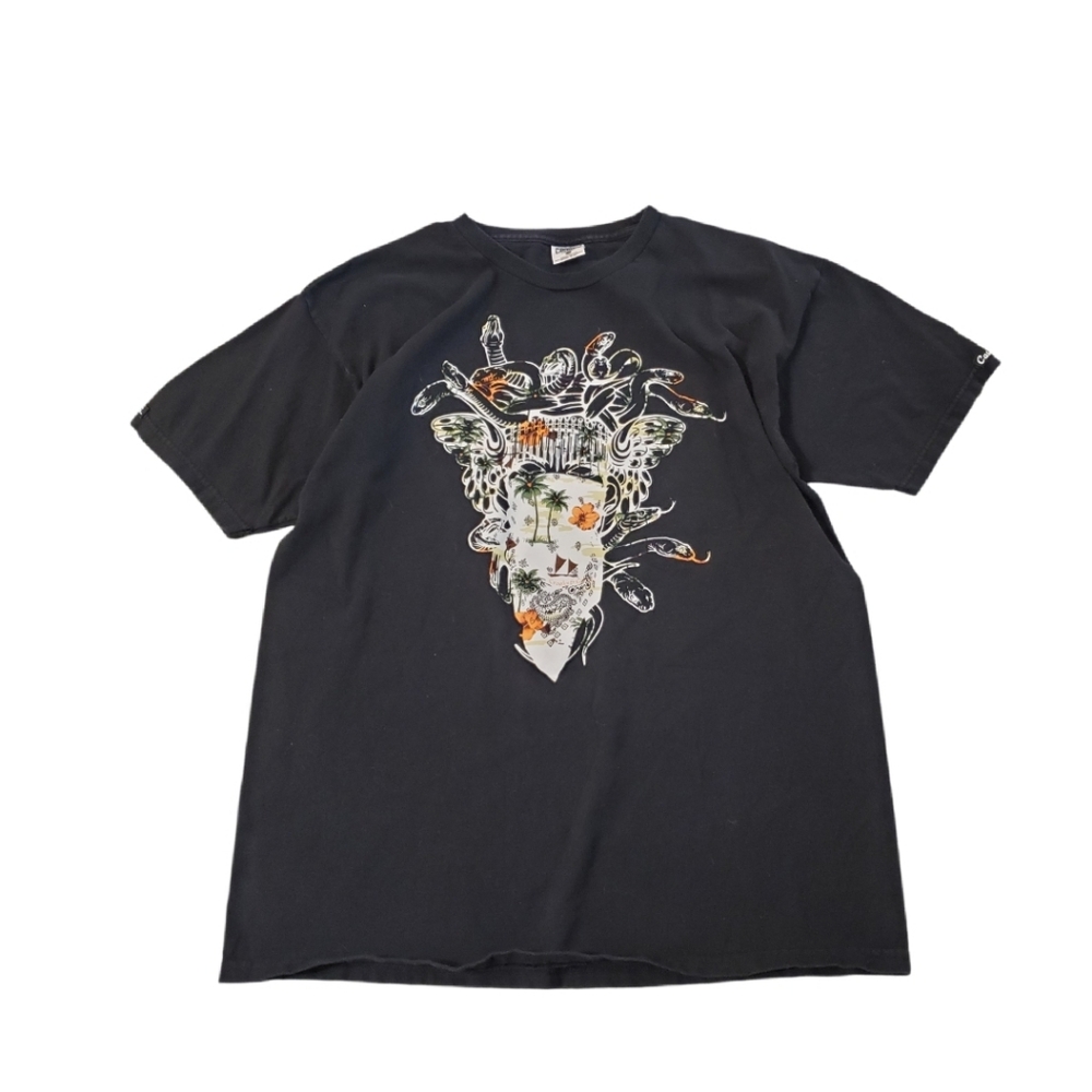 Crooks & Castles Men's Black Medusa Snakes Skull‎ T-shirt Large